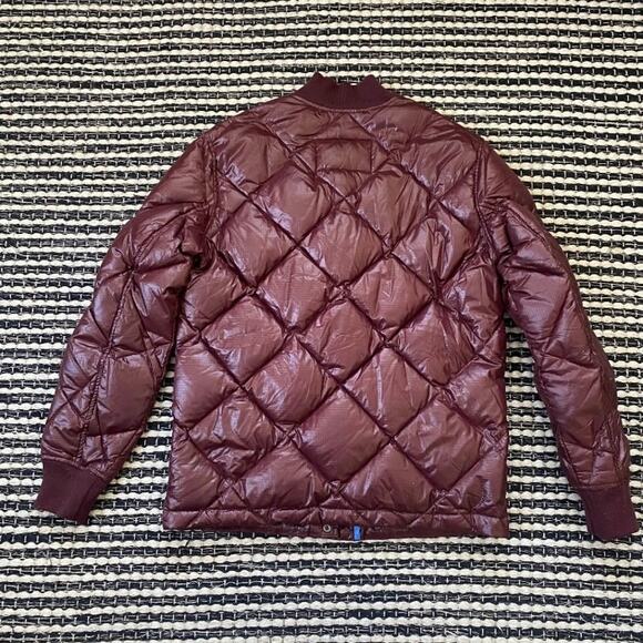 🌿 J Crew Womens Burgundy Blue Quilted Down Puffer Bomber Collection Jacket XXS - Picture 3 of 10